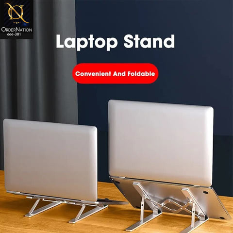 Energy ENRG Portable Aluminum Foldable Laptop Stand Adjustable Height Metal Holder with Anti-Slip Rubber Grips Silver