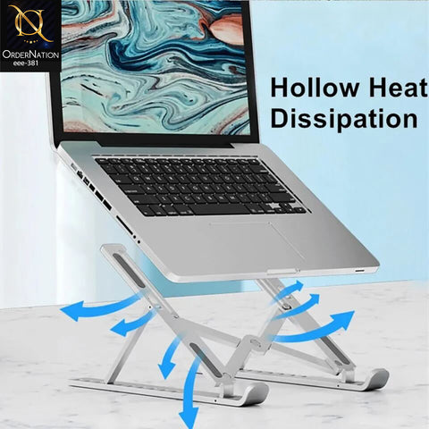 Energy ENRG Portable Aluminum Foldable Laptop Stand Adjustable Height Metal Holder with Anti-Slip Rubber Grips Silver