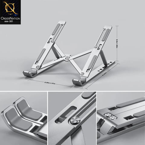 Energy ENRG Portable Aluminum Foldable Laptop Stand Adjustable Height Metal Holder with Anti-Slip Rubber Grips Silver