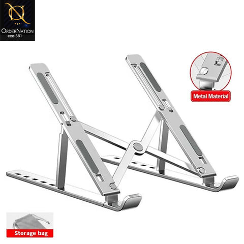 Energy ENRG Portable Aluminum Foldable Laptop Stand Adjustable Height Metal Holder with Anti-Slip Rubber Grips Silver