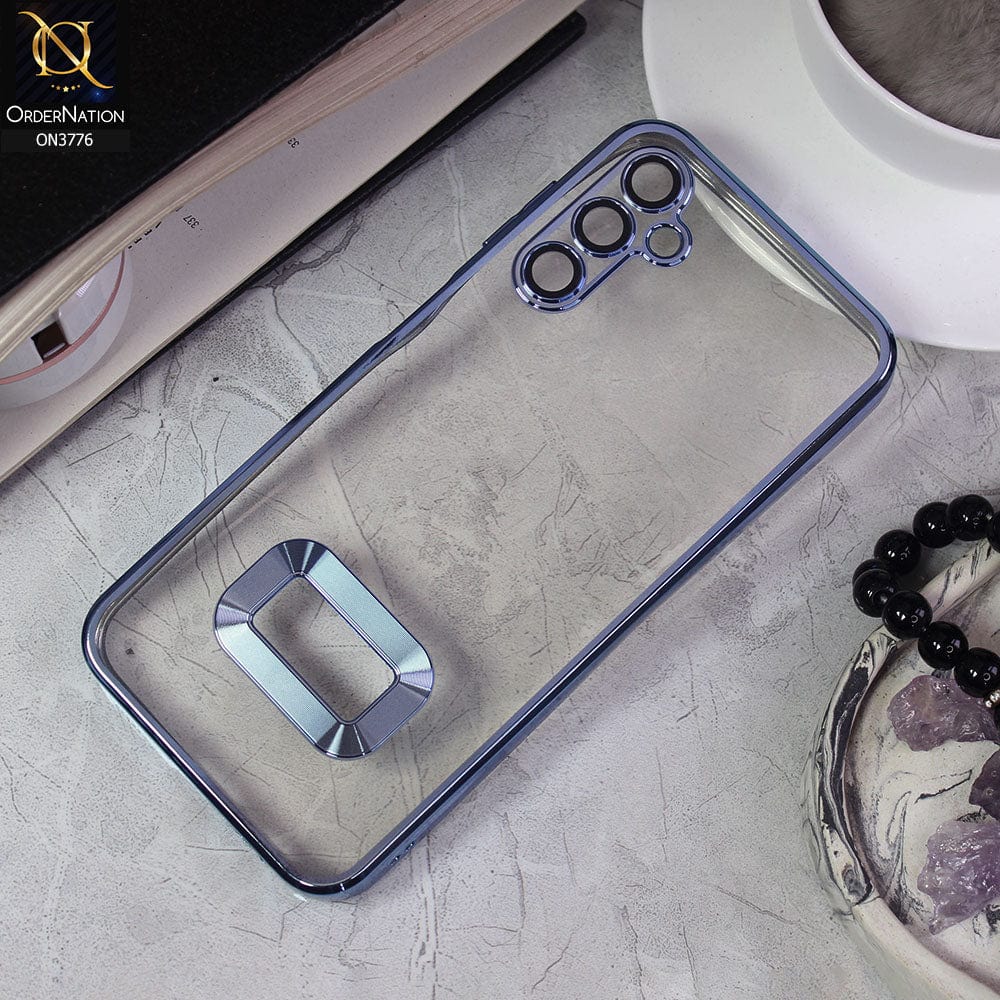 Samsung Galaxy A14 Cover - Sierra Blue -  Electroplating Borders Logo Hole Camera Lens Protection Soft Silicone Case