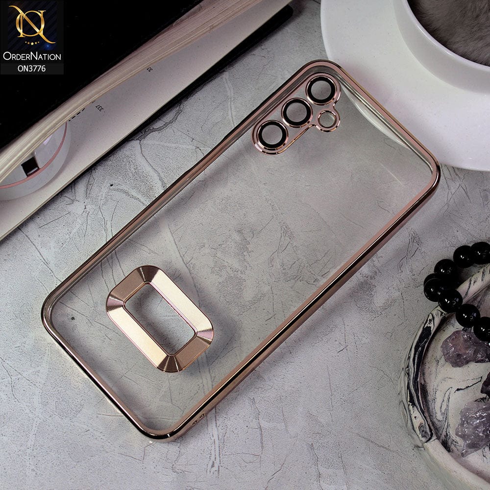 Samsung Galaxy A14 Cover - Golden -  Electroplating Borders Logo Hole Camera Lens Protection Soft Silicone Case
