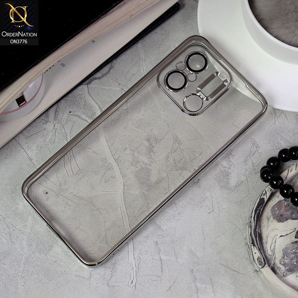 Xiaomi Redmi 12C Cover - Silver -  Electroplating Borders Logo Hole Camera Lens Protection Soft Silicone Case