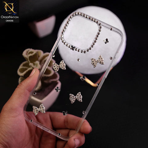 iPhone 15 Pro Cover - Rhinestone Bow Diamond Glitter Lanyard Soft Cover