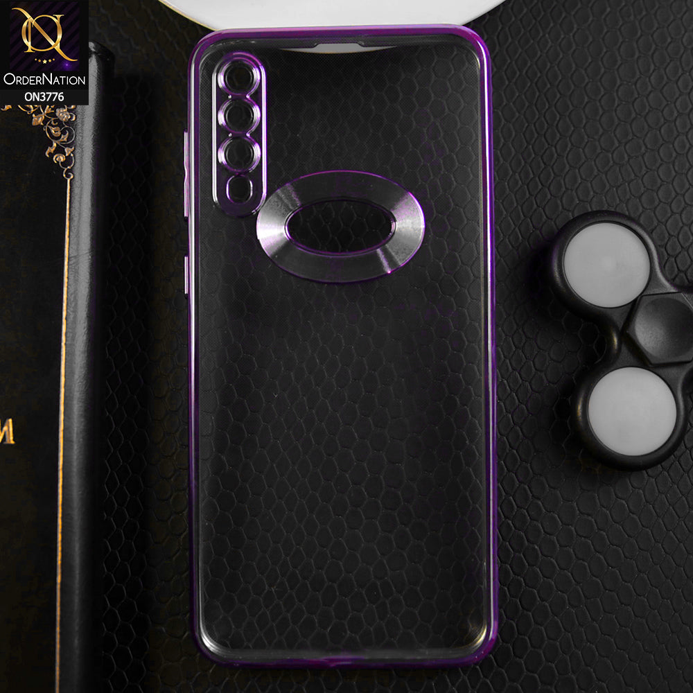 Samsung Galaxy A30s Cover - Purple -  Electroplating Borders Logo Hole Camera Lens Protection Soft Silicone Case