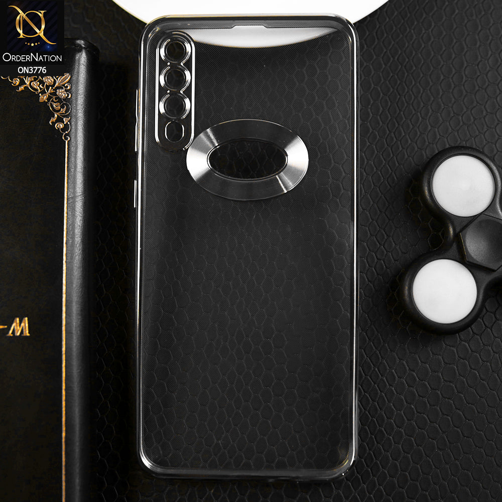 Samsung Galaxy A50 Cover - Silver -  Electroplating Borders Logo Hole Camera Lens Protection Soft Silicone Case