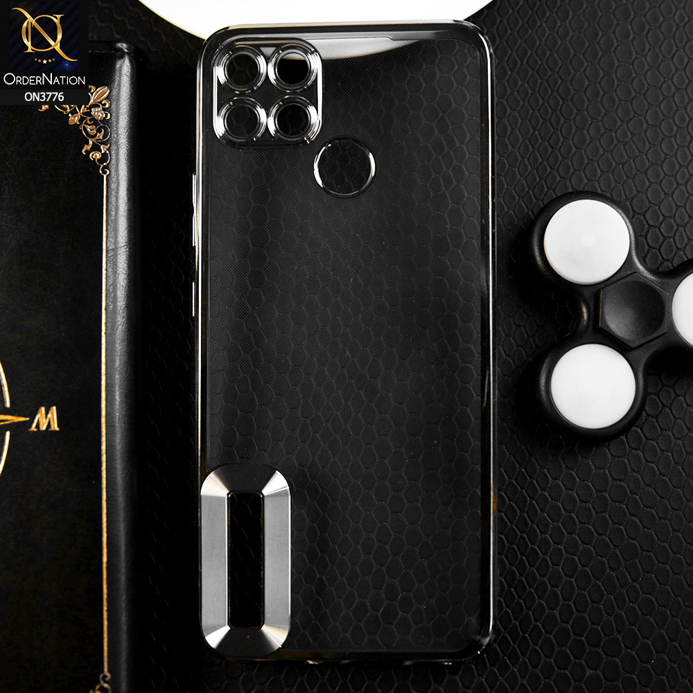 Realme C21Y Cover - Silver -  Electroplating Borders Logo Hole Camera Lens Protection Soft Silicone Case