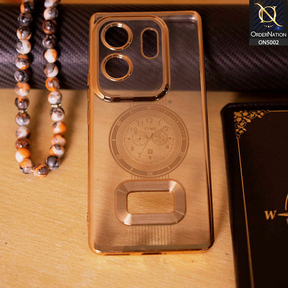 Infinix Zero 30 Cover - Golden -  Electroplating Borders Logo Hole Camera Lens Protection Soft Silicone Case