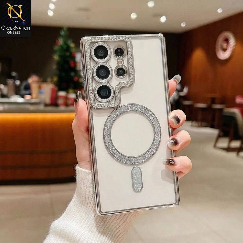 Samsung Galaxy S26 Ultra Cover - Silver - New Prime Opulent Luxurious Rhinestones Clear Case With MagSafe And Camera Protection