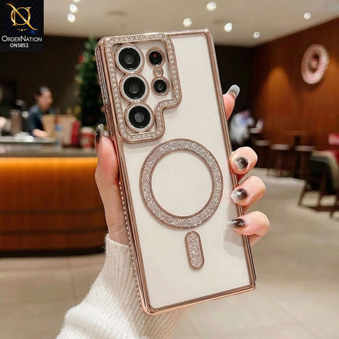 Samsung Galaxy S26 Ultra Cover - Golden - New Prime Opulent Luxurious Rhinestones Clear Case With MagSafe And Camera Protection