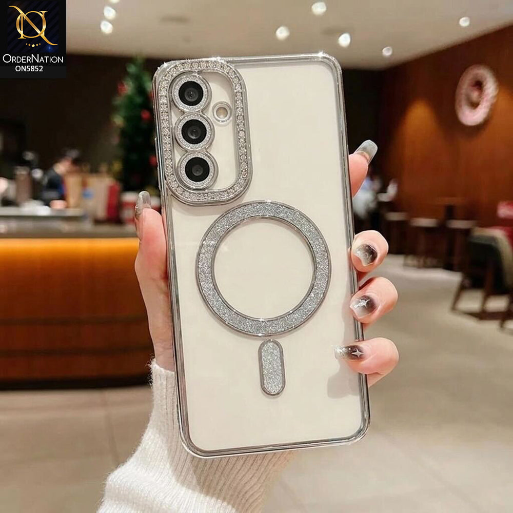 Samsung Galaxy A15 5G Cover - Silver - New Prime Opulent Luxurious Rhinestones Clear Case With MagSafe And Camera Protection
