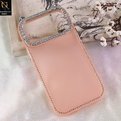 iPhone 17 Pro Max Cover - Peach  - Matte Case, Diamond KT Ears Design, Luxury Cute Shockproof Protective Back Cover