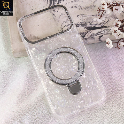 iPhone 17 Pro Max Cover - White  - Luxury Round Edged Shell, Diamond Inlaid Magnetic Stand Holder, Shockproof Anti-Slip Protective Rear Cover