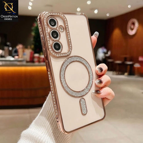Samsung Galaxy A14 4G Cover - Golden - New Prime Opulent Luxurious Rhinestones Clear Case With MagSafe And Camera Protection