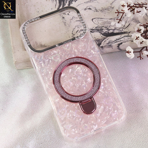 iPhone 17 Pro Max Cover - Pink  - Luxury Round Edged Shell, Diamond Inlaid Magnetic Stand Holder, Shockproof Anti-Slip Protective Rear Cover