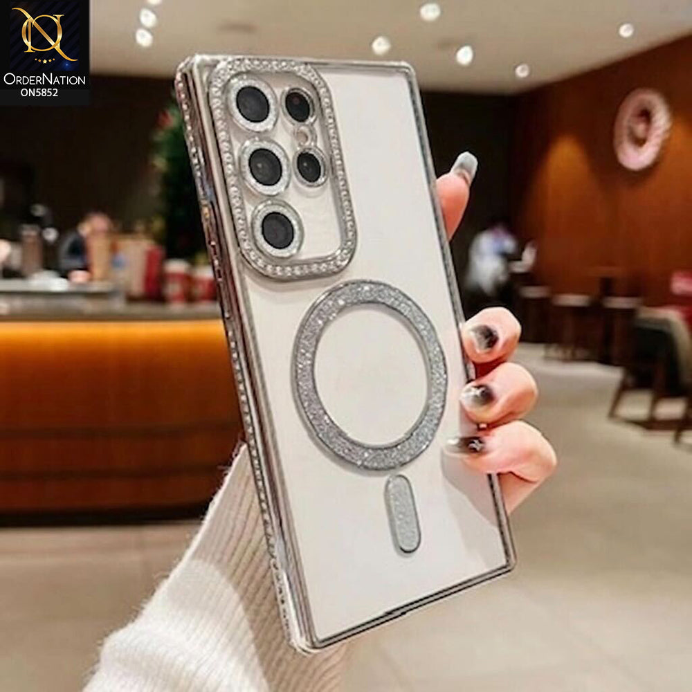 Samsung Galaxy S25 Ultra Cover - Silver - New Prime Opulent Luxurious Rhinestones Clear Case With MagSafe And Camera Protection