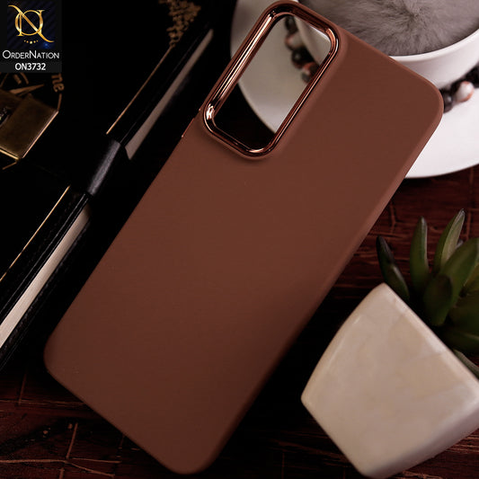 Infinix Hot 20 Cover - Brown -Electroplated Camera Border Soft Silicon Case
