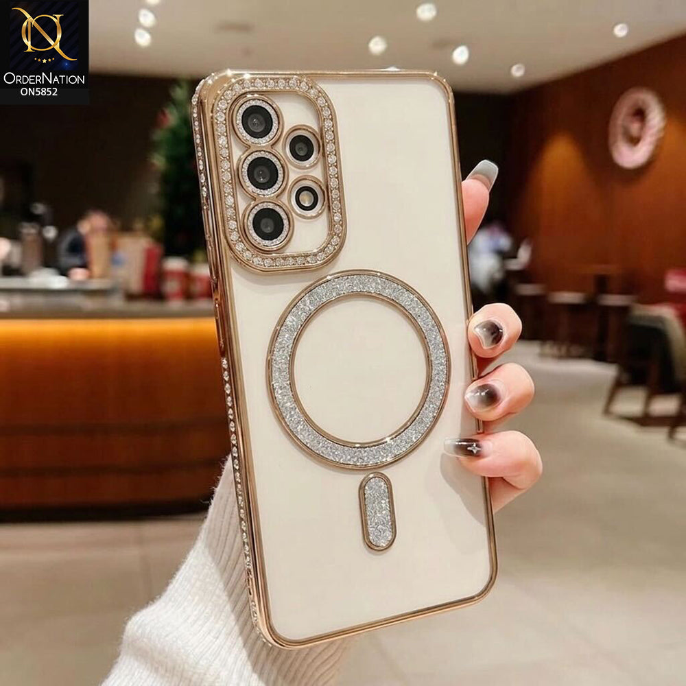 Samsung Galaxy A13 Cover - Golden - New Prime Opulent Luxurious Rhinestones Clear Case With MagSafe And Camera Protection