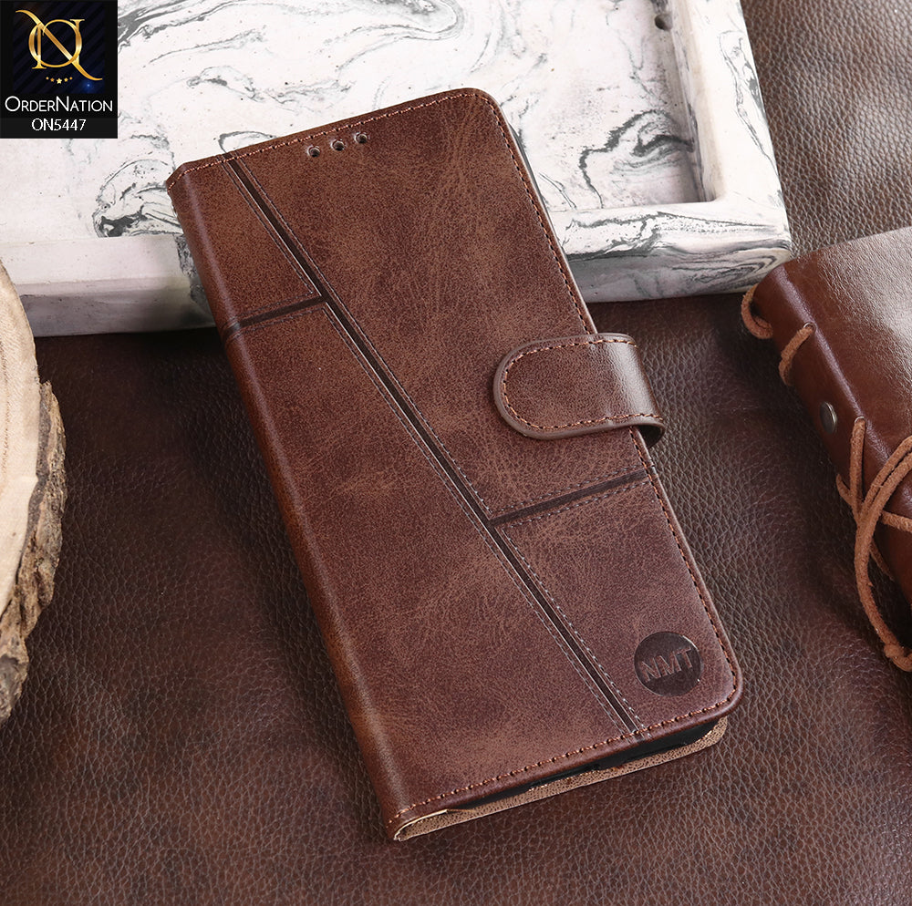 itel City 100 Cover - Dark Brown -  Premium Leather Megantic Flip Book Covers With Card Holding Option