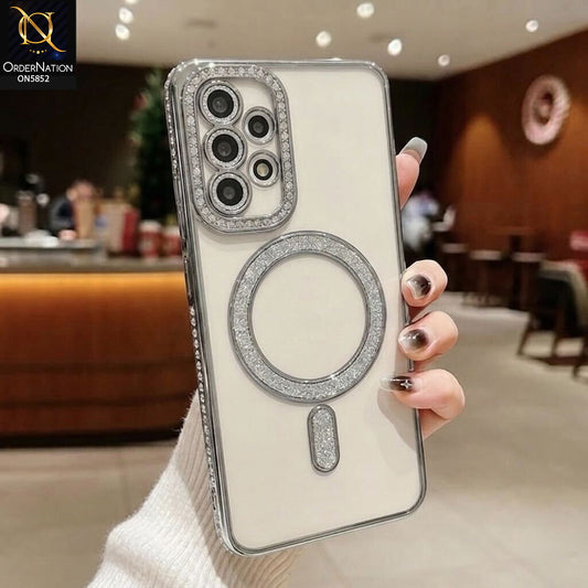 Samsung Galaxy A13 Cover - Silver - New Prime Opulent Luxurious Rhinestones Clear Case With MagSafe And Camera Protection