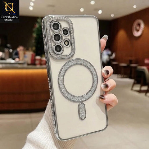 Samsung Galaxy A23 4G Cover - Silver - New Prime Opulent Luxurious Rhinestones Clear Case With MagSafe And Camera Protection