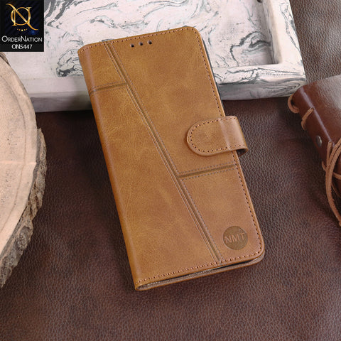 itel City 100 Cover - Light Brown -  Premium Leather Megantic Flip Book Covers With Card Holding Option