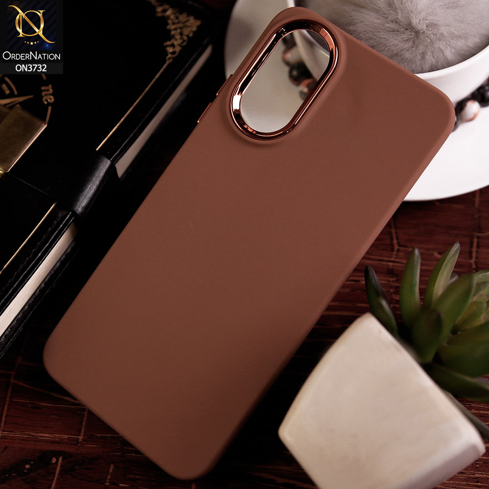 Oppo A17 Cover - Brown -Electroplated Camera Border Soft Silicon Case