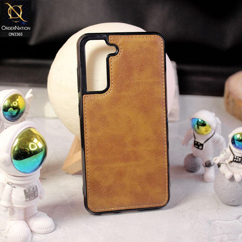 Samsung Galaxy S21 FE 5G Cover - Brown - Vintage Luxury Business Style TPU Leather Stitching Logo Hole Soft Case