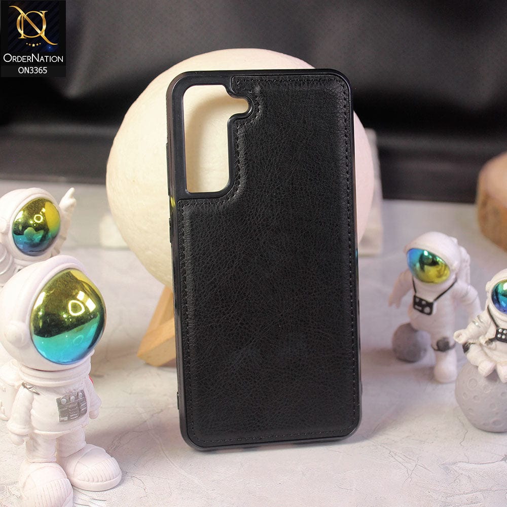 Samsung Galaxy S21 FE 5G Cover - Black - Vintage Luxury Business Style TPU Leather Stitching Logo Hole Soft Case