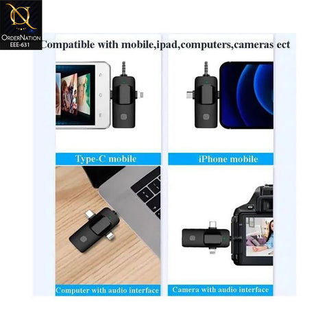 K15 2-in-1 Wireless Lavalier Microphone with Dual Clip-On Mics, USB-C & Lightning Receiver, 3.5mm Audio Jack, Noise Reduction for Vlogging, Interviews, YouTube & Live Streaming