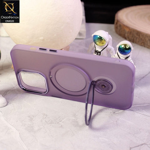 iPhone 14 Pro Max Cover - Purple - New Semi Transparent Matte Style Look MegSafe Stand Case With Electroplated Camera Ring