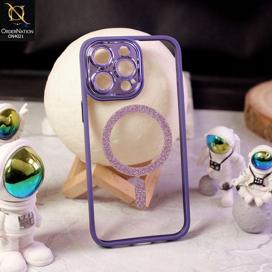 iPhone 14 Pro Max Cover - Purple - New Bling Bling Sparkle Electroplating Camera Ring+Lense Protection Clear Back Magsafe Case