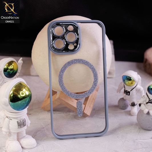 iPhone 13 Pro Max Cover - Carolina Blue - New Bling Bling Sparkle Electroplating Camera Ring+Lense Protection Clear Back Magsafe Case