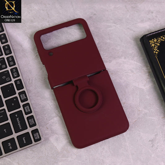 Samsung Galaxy Z Flip 4 5G Cover - Mahroon - HQ Silica Gel Silicon Shockproof Matte Soft Border Shell Case With Ring Holder