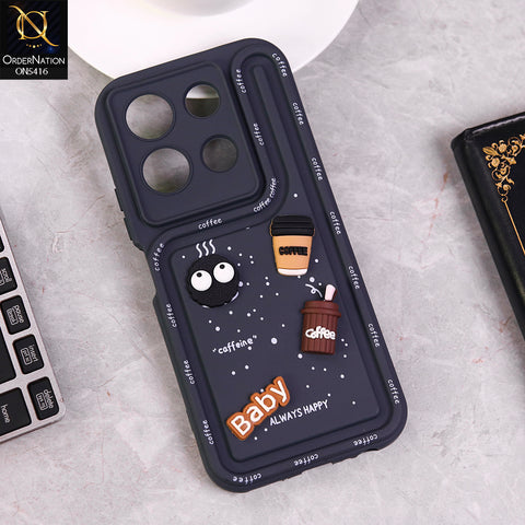 Infinix Note 30 Cover - Gray - Cute 3D Cartoon Coffee Soft Silicon Case With Camera Protection