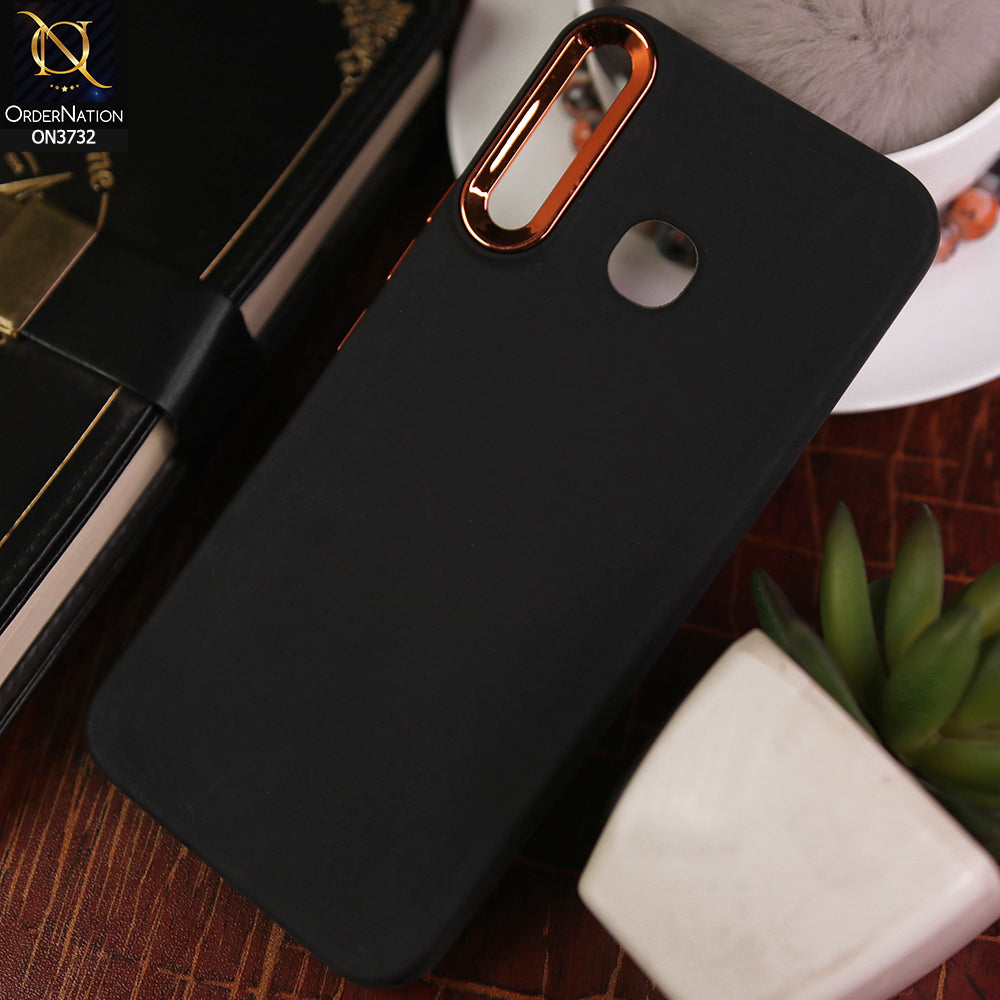 Infinix Hot 8 Cover - Black -Electroplated Camera Border Soft Silicon Case