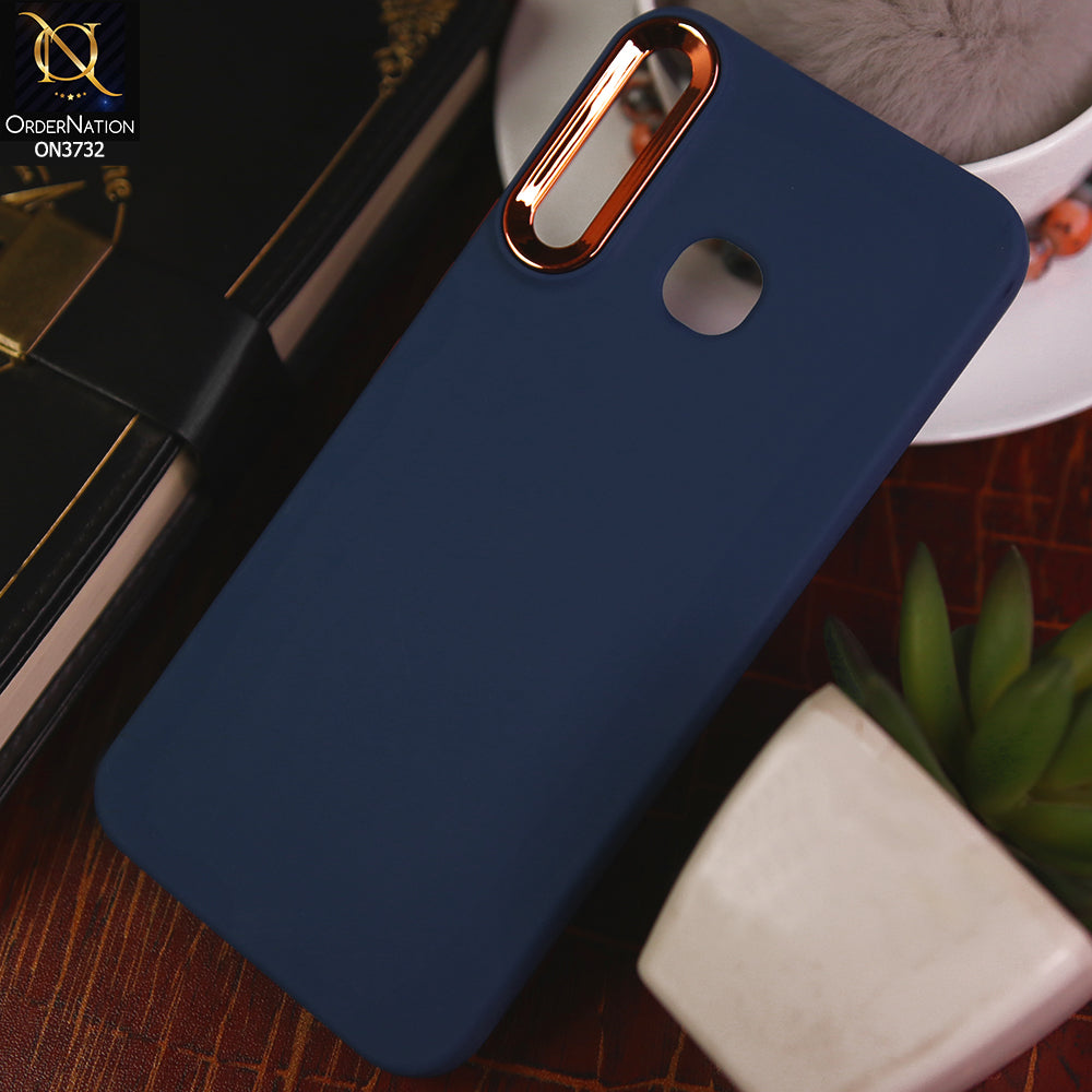 Tecno Camon 12 Cover - Blue -Electroplated Camera Border Soft Silicon Case