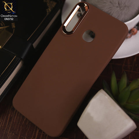 Tecno Spark 4 Cover - Brown -Electroplated Camera Border Soft Silicon Case