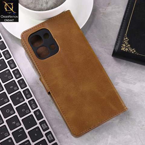 Oppo A6 Pro 5G Cover - Light Brown -  Premium Leather Megantic Flip Book Covers With Card Holding Option
