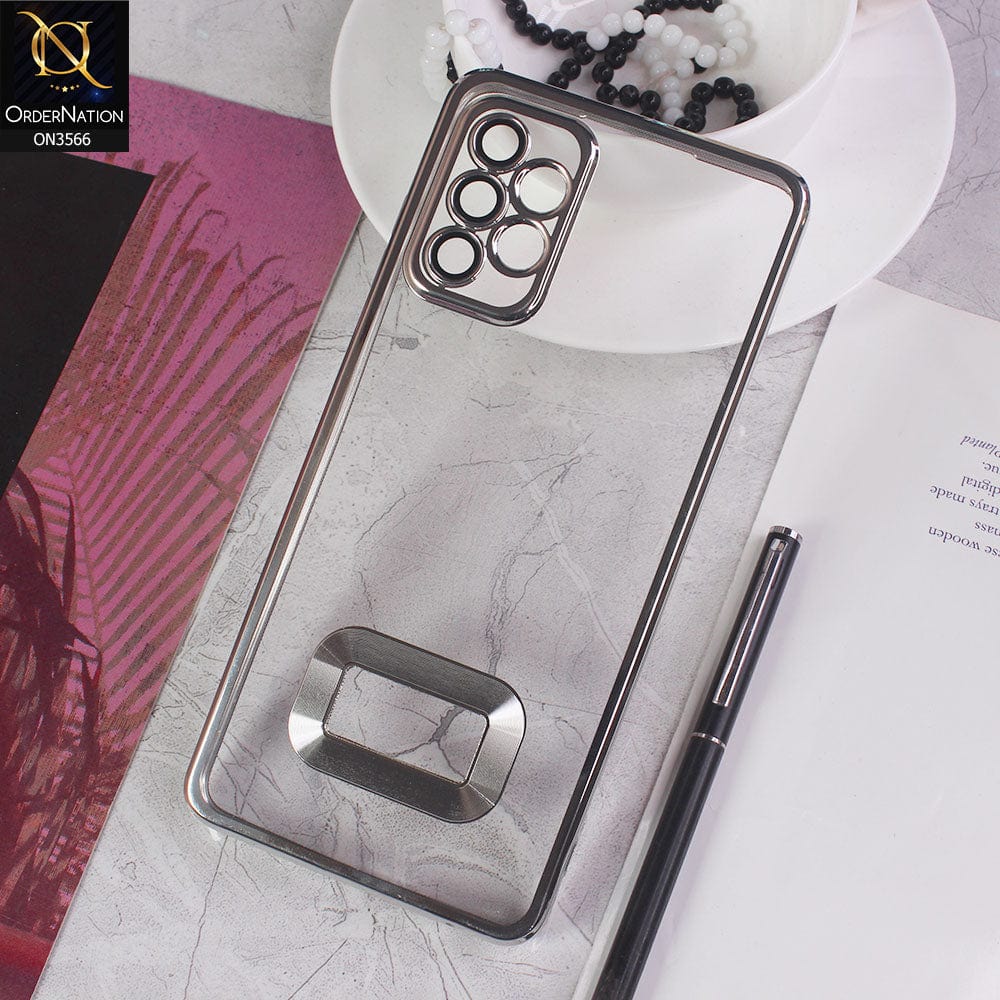 Samsung Galaxy A72 Cover - Silver - Electroplating Borders Logo Hole Camera Lens Protection Soft Silicone Case