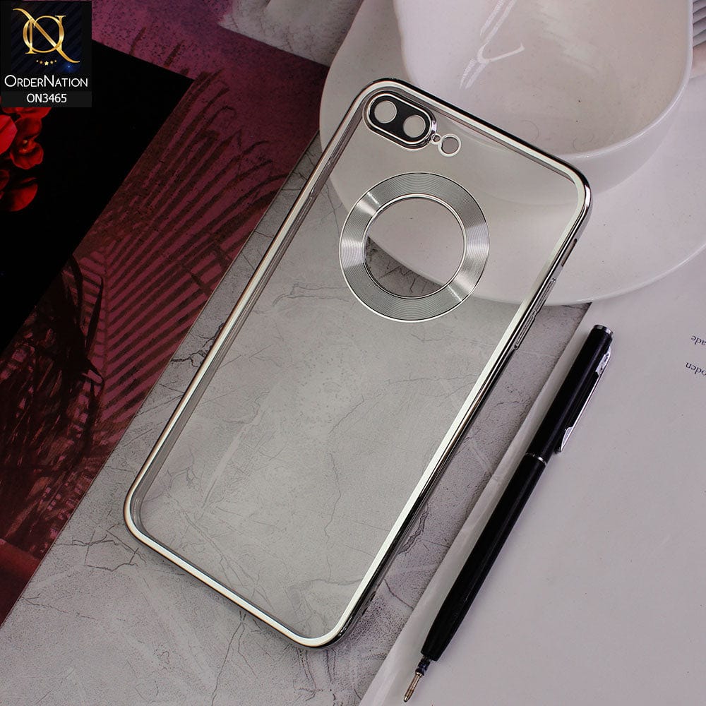 iPhone 8 Plus / 7 Plus Cover - Silver - Soft Color Borders Logo Hole With Camera Protection Clear Back Case