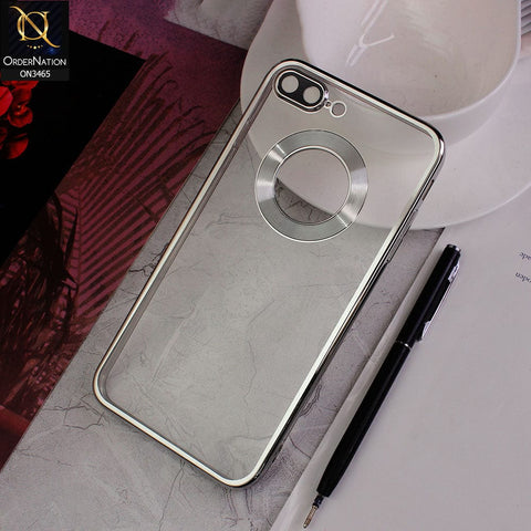 iPhone 8 Plus / 7 Plus Cover - Silver - Soft Color Borders Logo Hole With Camera Protection Clear Back Case