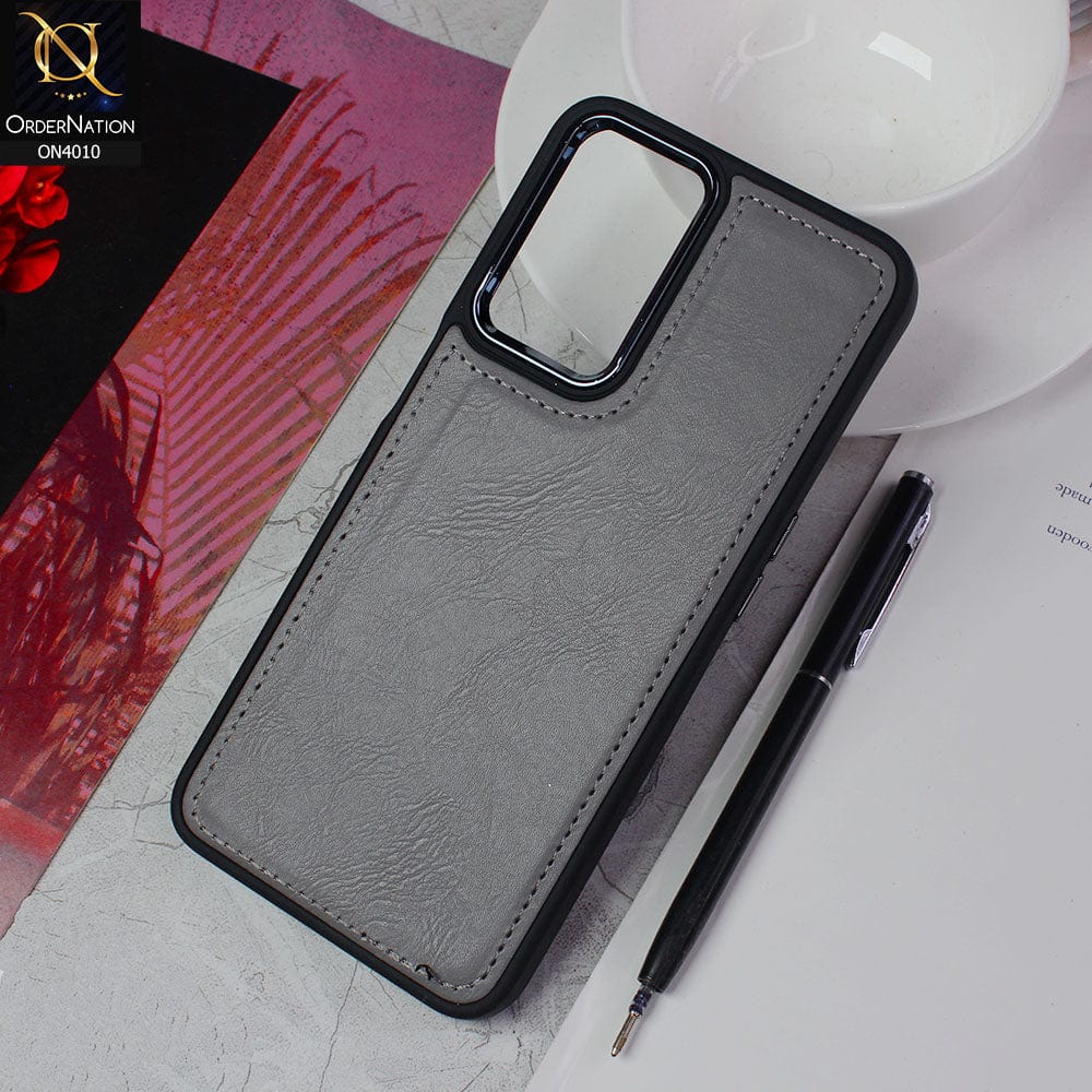 Oppo A54s Cover - Gray - New Electroplated Camera Ring Leather Texture Soft Silicone Case