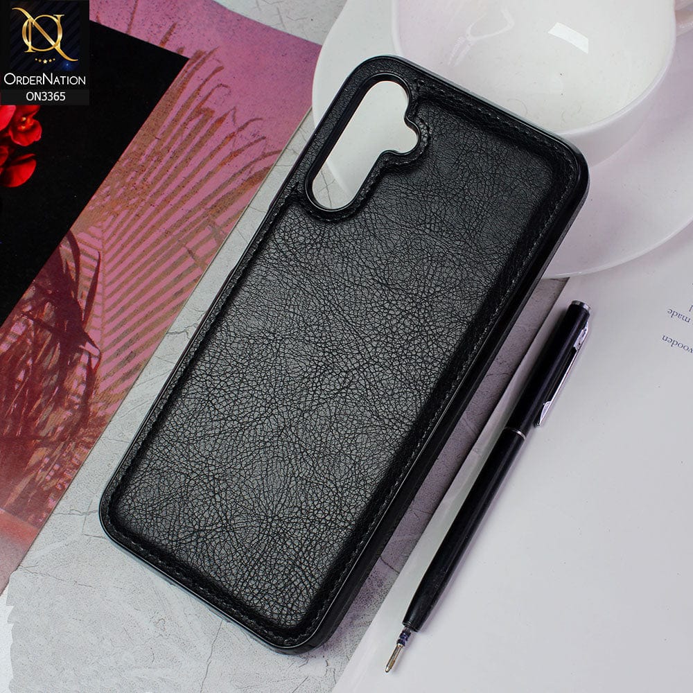 Samsung Galaxy A14 5G Cover - Black - Vintage Luxury Business Style TPU Leather Stitching Logo Hole Soft Case