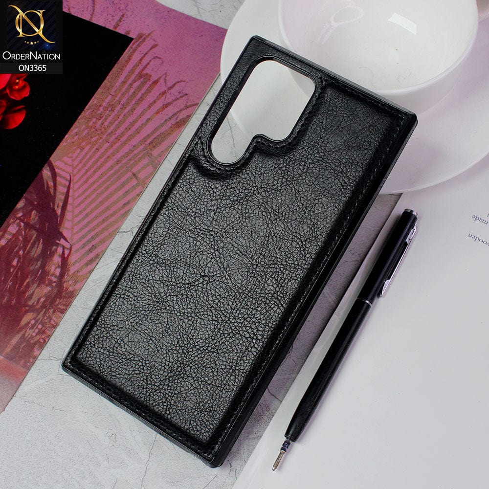 Samsung Galaxy S22 Ultra 5G Cover - Black - Vintage Luxury Business Style TPU Leather Stitching Logo Hole Soft Case