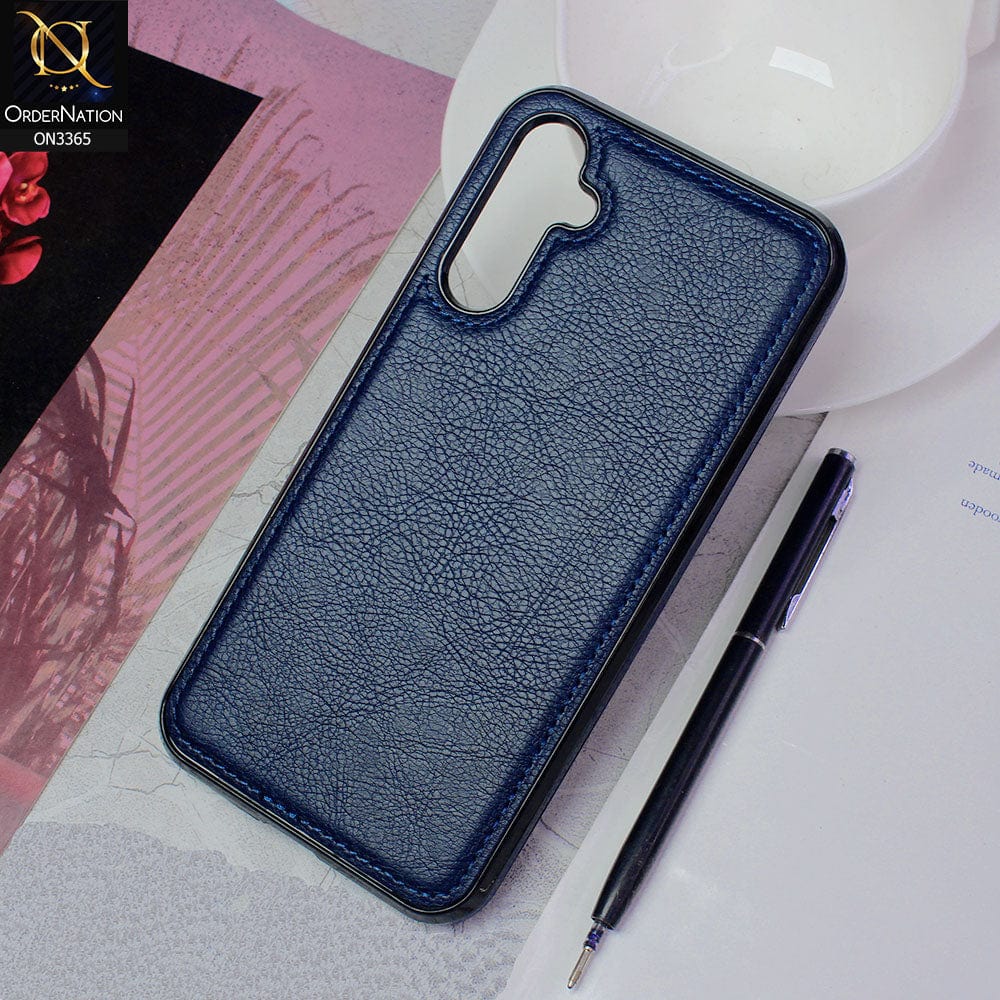 Samsung Galaxy A34 5G Cover - Blue - Vintage Luxury Business Style TPU Leather Stitching Logo Hole Soft Case