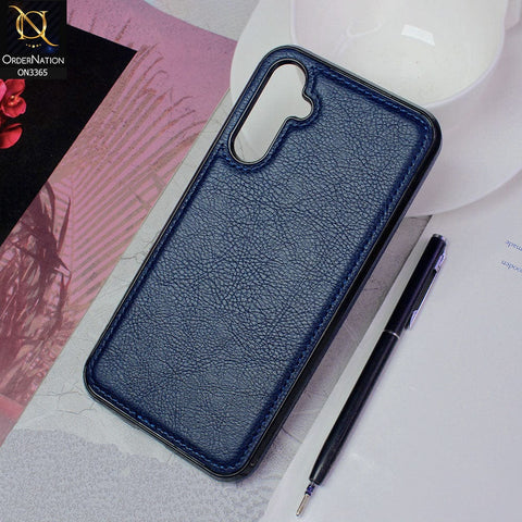 Samsung Galaxy A34 5G Cover - Blue - Vintage Luxury Business Style TPU Leather Stitching Logo Hole Soft Case