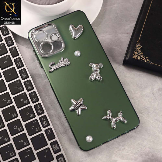 Samsung Galaxy F07 Cover - Green -  3D Smile Cartoon Matte Shinny Case With Camera Protection Soft Border Case