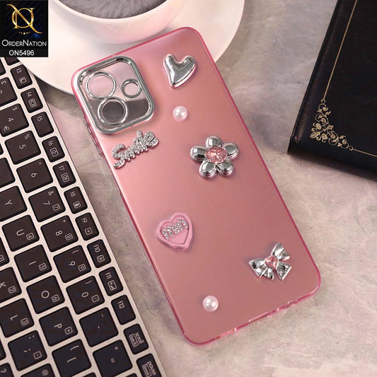 Samsung Galaxy F07 Cover - Pink -  3D Smile Cartoon Matte Shinny Case With Camera Protection Soft Border Case