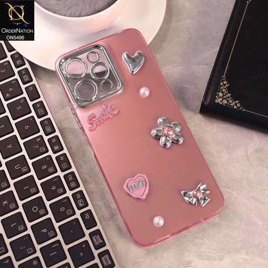 Xiaomi Redmi 12 Cover - Pink -  3D Smile Cartoon Matte Shinny Case With Camera Protection Soft Border Case